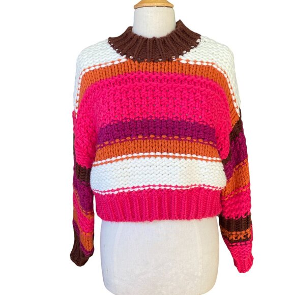 BaeVely Chunky Colorblock Sweater Cropped Y2K Retro Festival Stripes Thick-M - Picture 6 of 15